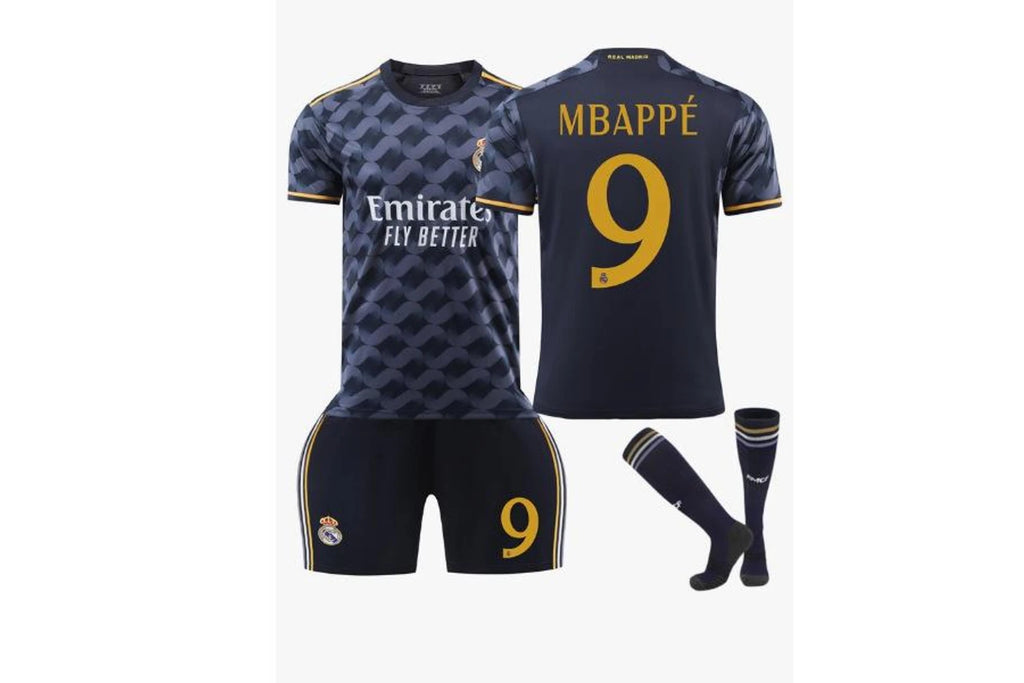 Mbappé Jersey #9 Real Madrid Away Blue Kit Youth/Adult INTERNATIONAL STOCK