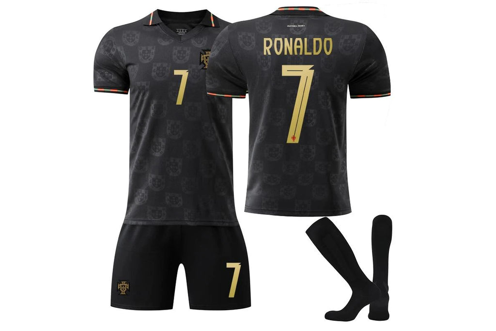 Ronaldo CR7 Portugal #7 Black Edition Jersey Kit Youth/Adult (INTERNATIONAL STOCK)