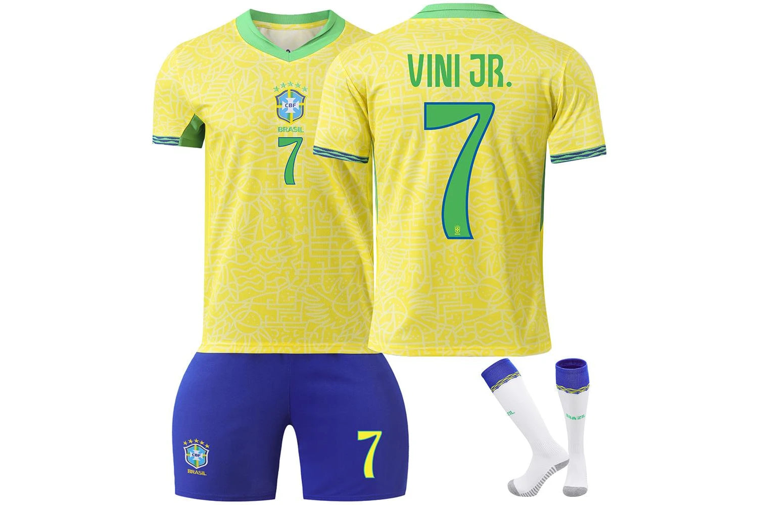 Brazil Home Jersey Vini Jr #7 Jersey Kit Youth/Adult INTERNATIONAL STOCK