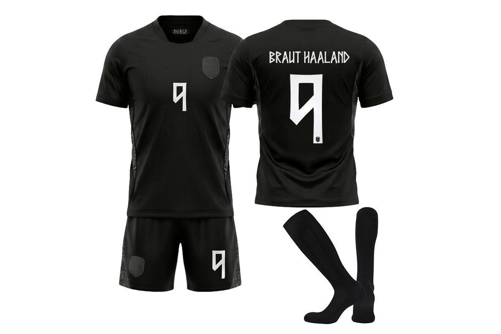 Haaland 2026 Norway World Cup #9 Away Jersey Kit Black Youth/Adult (INTERNATIONAL STOCK)
