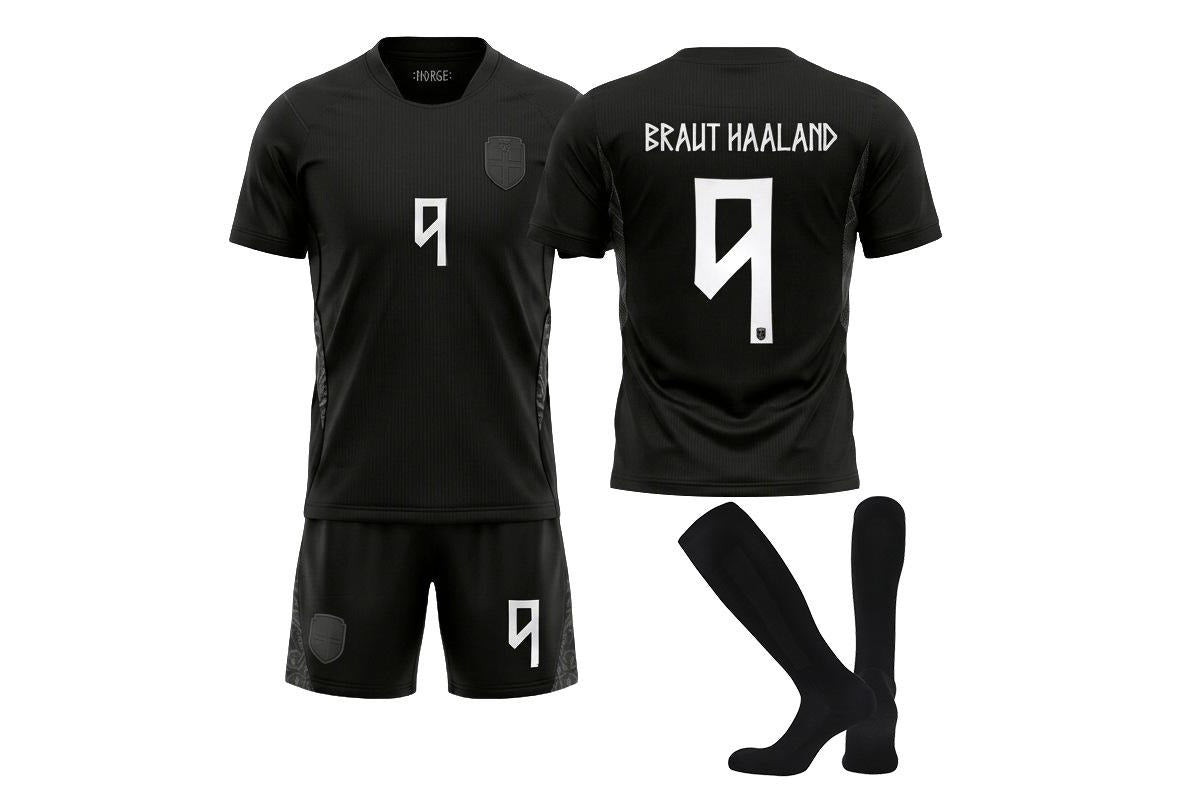 Haaland 2026 Norway World Cup #9 Away Jersey Kit Black Youth/Adult (INTERNATIONAL STOCK)