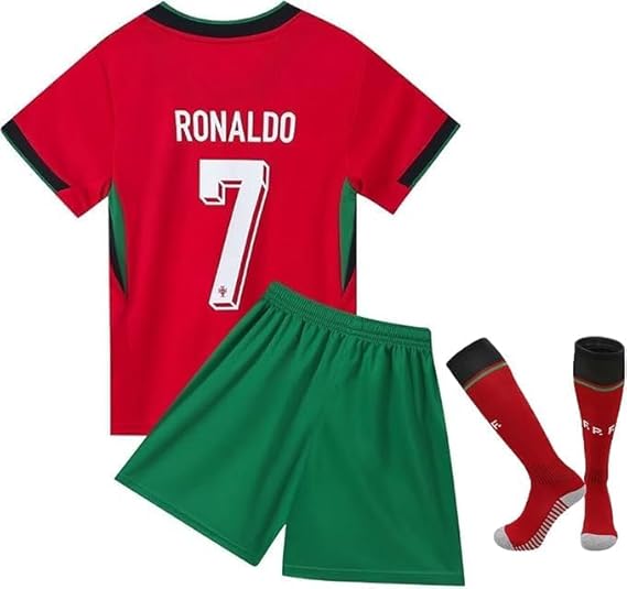 2024/2025 Portugal Soccer Jersey Ronaldo #7 Red/Green Youth Kit LOCAL STOCK