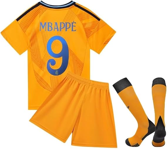 Mbappé Real Madrid Away Jersey #9 Orange Youth Kit LOCAL STOCK
