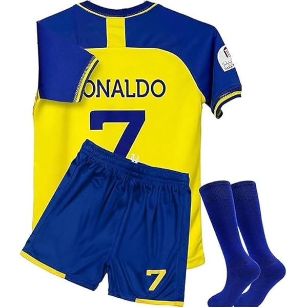 Al-Nassr Home Jersey Ronaldo #7 Yellow/Blue Youth Kit LOCAL STOCK
