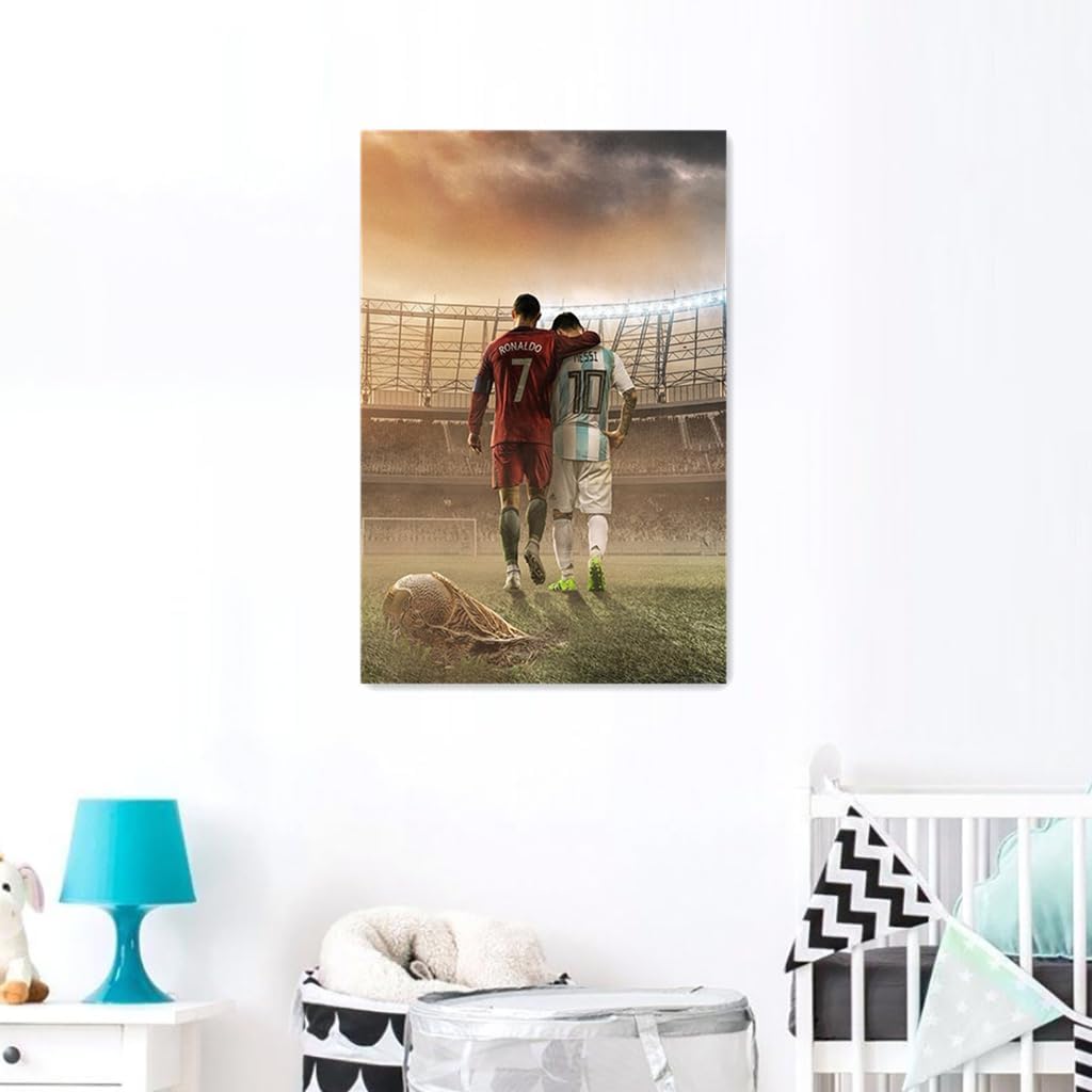 Messi & Ronaldo Soccer Poster Canvas Wall Art Bedroom Decor 40x60cm (Unframed)