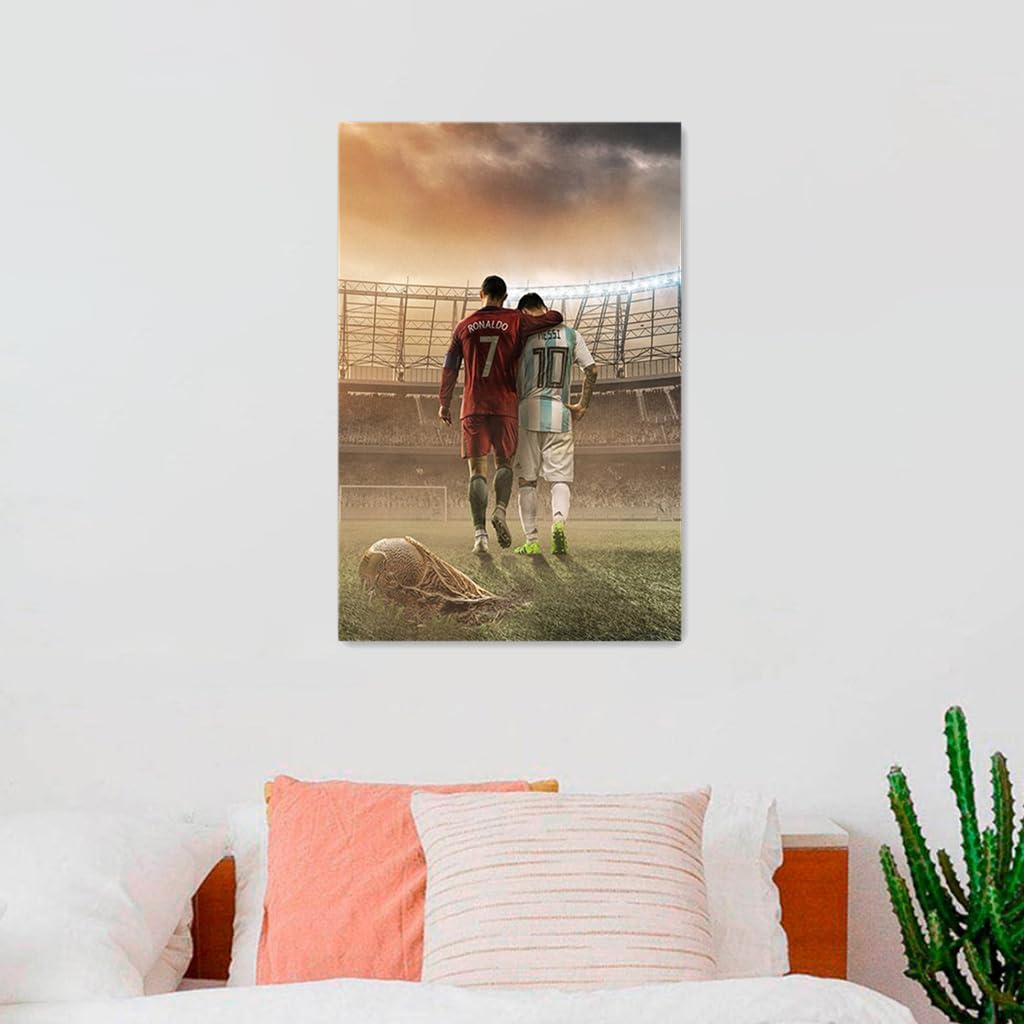 Messi & Ronaldo Soccer Poster Canvas Wall Art Bedroom Decor 40x60cm (Unframed)