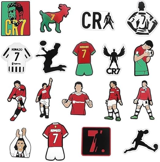 Croc Jibbitz Cristiano Ronaldo CR7 Soccer Shoe Charms Pins - 18 Pack