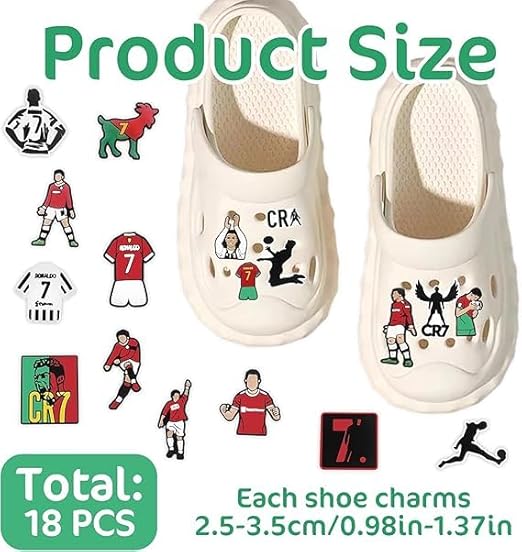 Croc Jibbitz Cristiano Ronaldo CR7 Soccer Shoe Charms Pins - 18 Pack