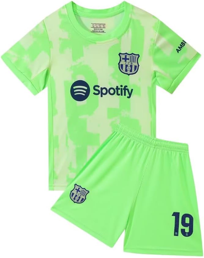 Barcelona Home Jersey Lamine #19 Green/White Youth Kit LOCAL STOCK