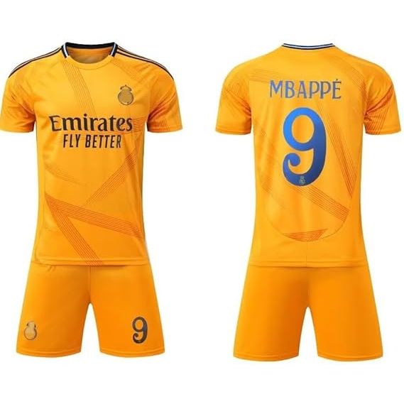 Mbappé Real Madrid Away Jersey #9 Orange Youth Kit LOCAL STOCK