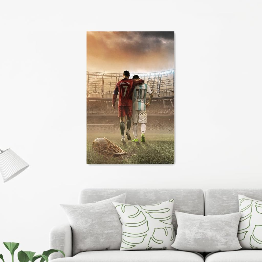 Messi & Ronaldo Soccer Poster Canvas Wall Art Bedroom Decor 40x60cm (Unframed)