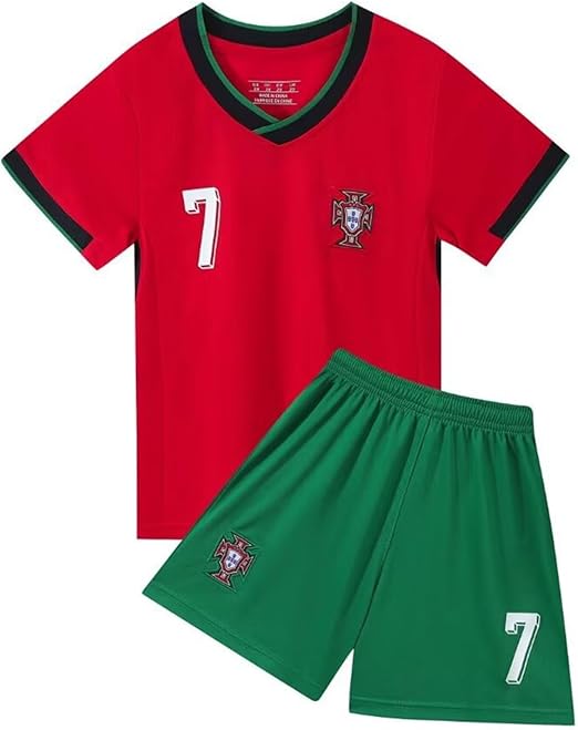 2024/2025 Portugal Soccer Jersey Ronaldo #7 Red/Green Youth Kit LOCAL STOCK