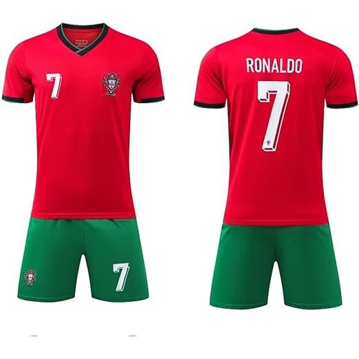 2024/2025 Portugal Soccer Jersey Ronaldo #7 Red/Green Youth Kit LOCAL STOCK