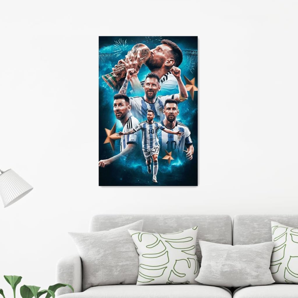 Messi Argentina Soccer Poster Canvas Wall Art Bedroom Decor 40x60cm (Unframed)
