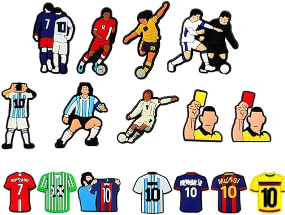 Croc Jibbitz Soccer Shoe Charms Pins Ronaldo Messi Neymar Jr & Lots More  - 50 Pack