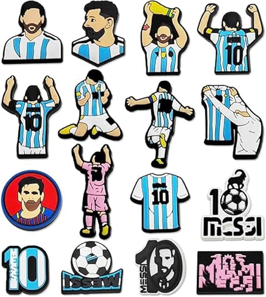 Croc Jibbitz Lionel Messi Soccer Shoe Charms Pins - 16 Pack