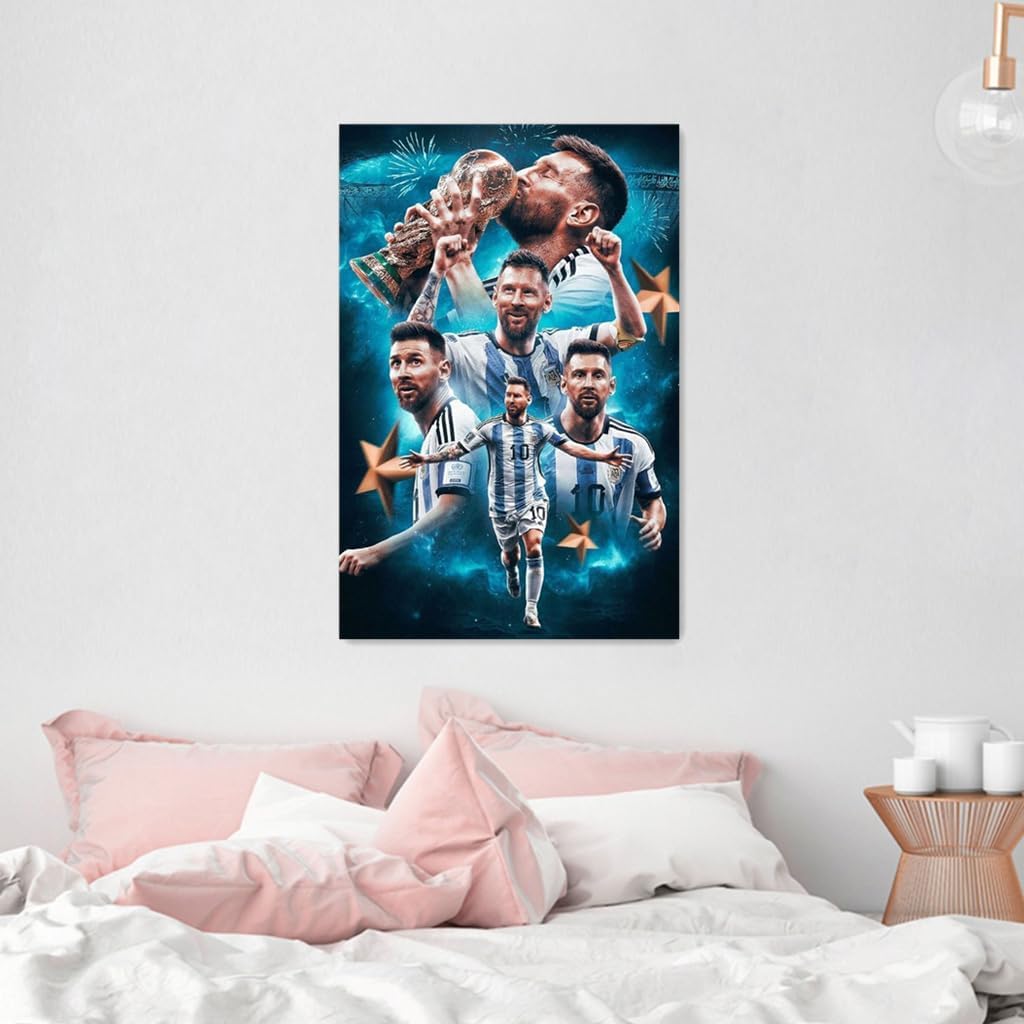 Messi Argentina Soccer Poster Canvas Wall Art Bedroom Decor 40x60cm (Unframed)