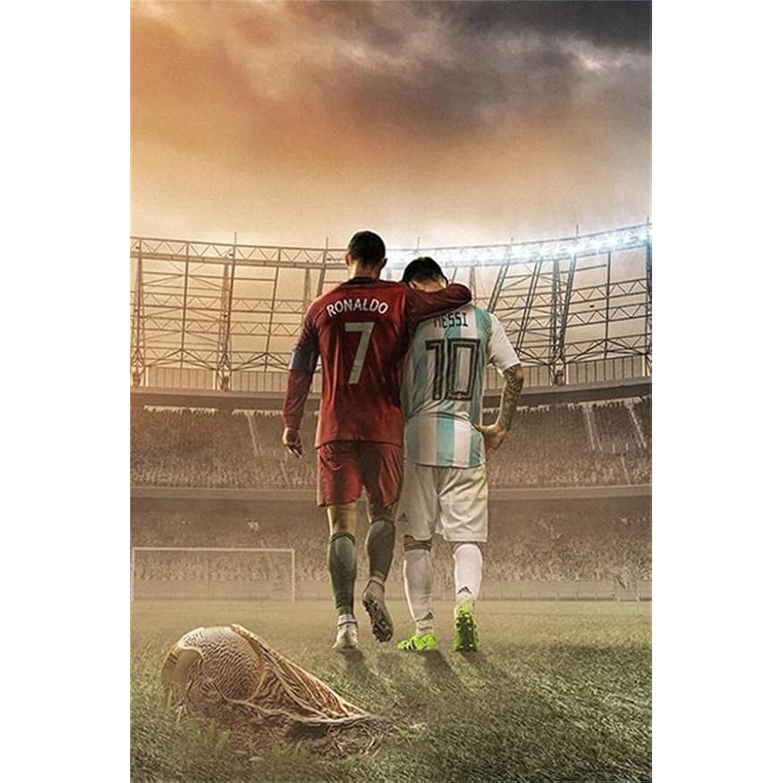 Messi & Ronaldo Soccer Poster Canvas Wall Art Bedroom Decor 40x60cm (Unframed)