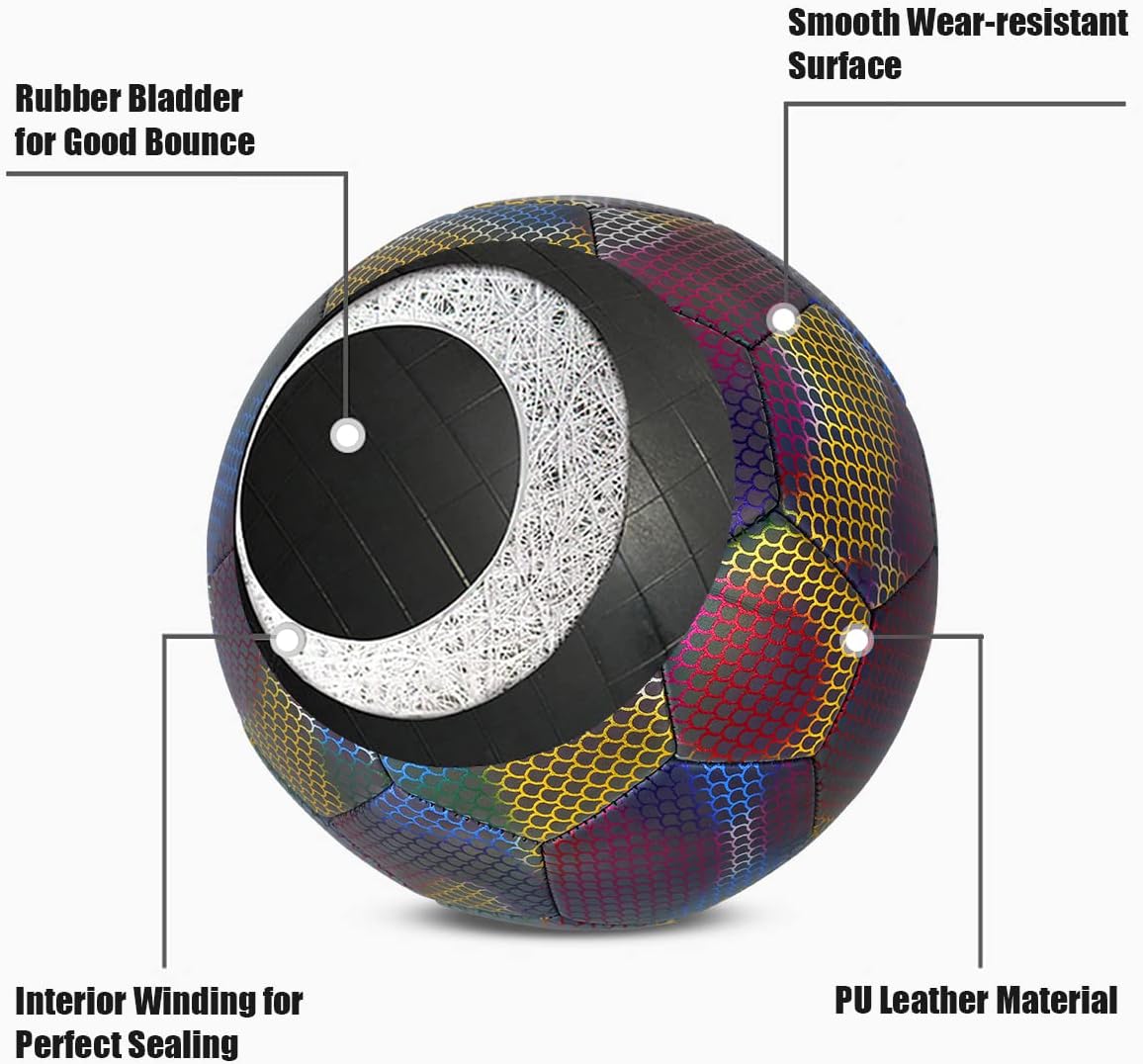 Holographic Soccer Ball Reflective Luminous with Pump & Bag (Size 5)