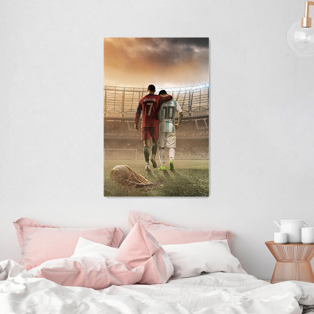 Messi & Ronaldo Soccer Poster Canvas Wall Art Bedroom Decor 40x60cm (Unframed)