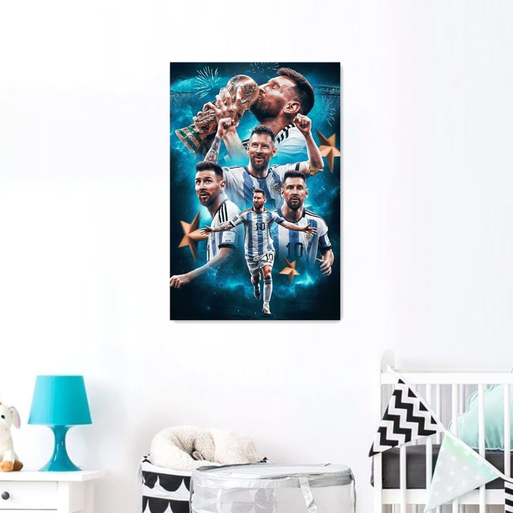 Messi Argentina Soccer Poster Canvas Wall Art Bedroom Decor 40x60cm (Unframed)