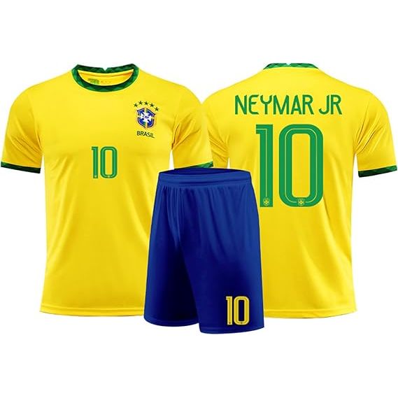 World Cup Brazil Neymar Jr #10 Soccer Jersey Yellow/Green Youth Kit LOCAL STOCK