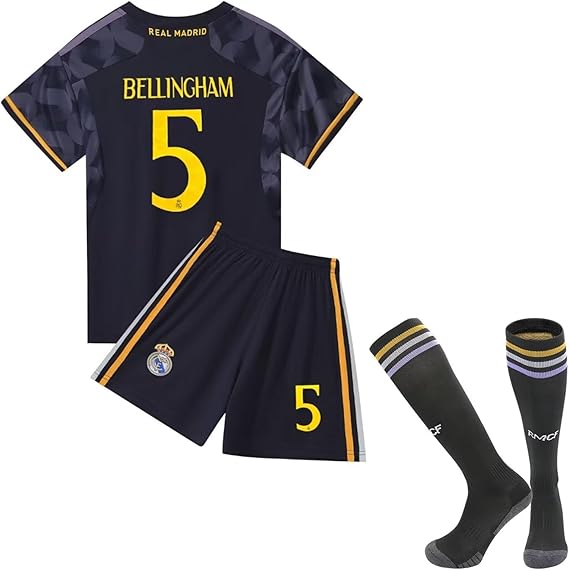 Real Madrid Away Jersey Bellingham #5 Blue Youth Kit LOCAL STOCK