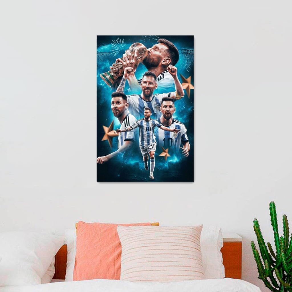 Messi Argentina Soccer Poster Canvas Wall Art Bedroom Decor 40x60cm (Unframed)