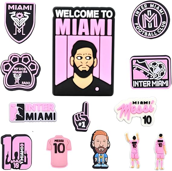 Croc Jibbitz Lionel Messi Soccer Shoe Charms Pins Inter Miami Pink Set - 25 Pack
