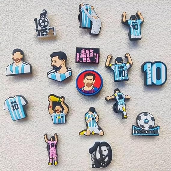 Croc Jibbitz Lionel Messi Soccer Shoe Charms Pins - 16 Pack