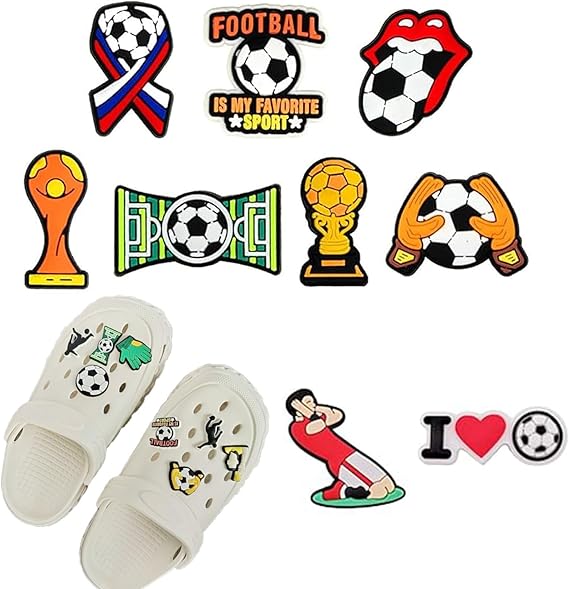 Croc Jibbitz Soccer Shoe Charms Pins Ronaldo Messi Neymar Jr & Lots More  - 50 Pack