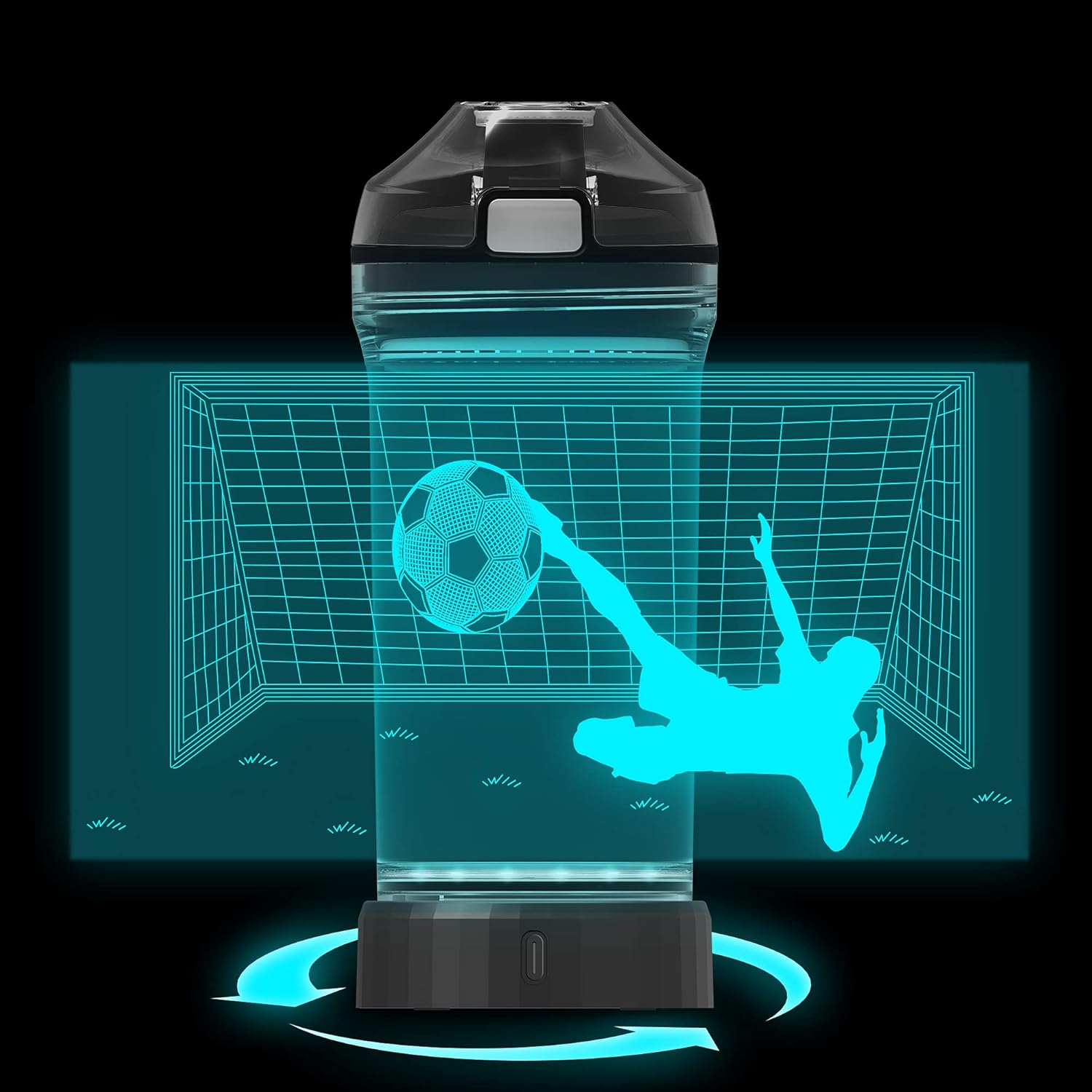 Light Up LED Multicolour Water Bottle with 3D Soccer Lamp