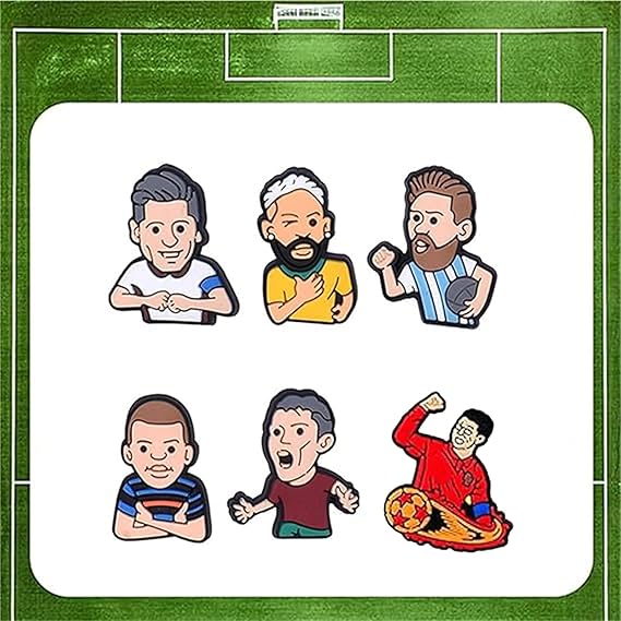 Croc Jibbitz Soccer Shoe Charms Pins Ronaldo Messi Neymar Jr & Lots More  - 50 Pack