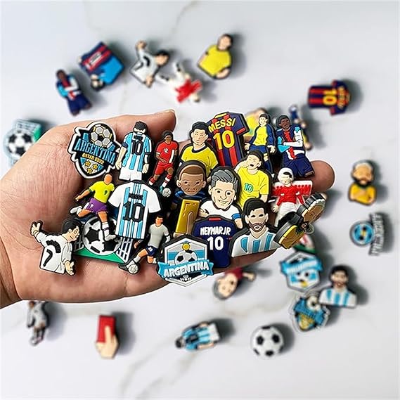 Croc Jibbitz Soccer Shoe Charms Pins Ronaldo Messi Neymar Jr & Lots More  - 50 Pack
