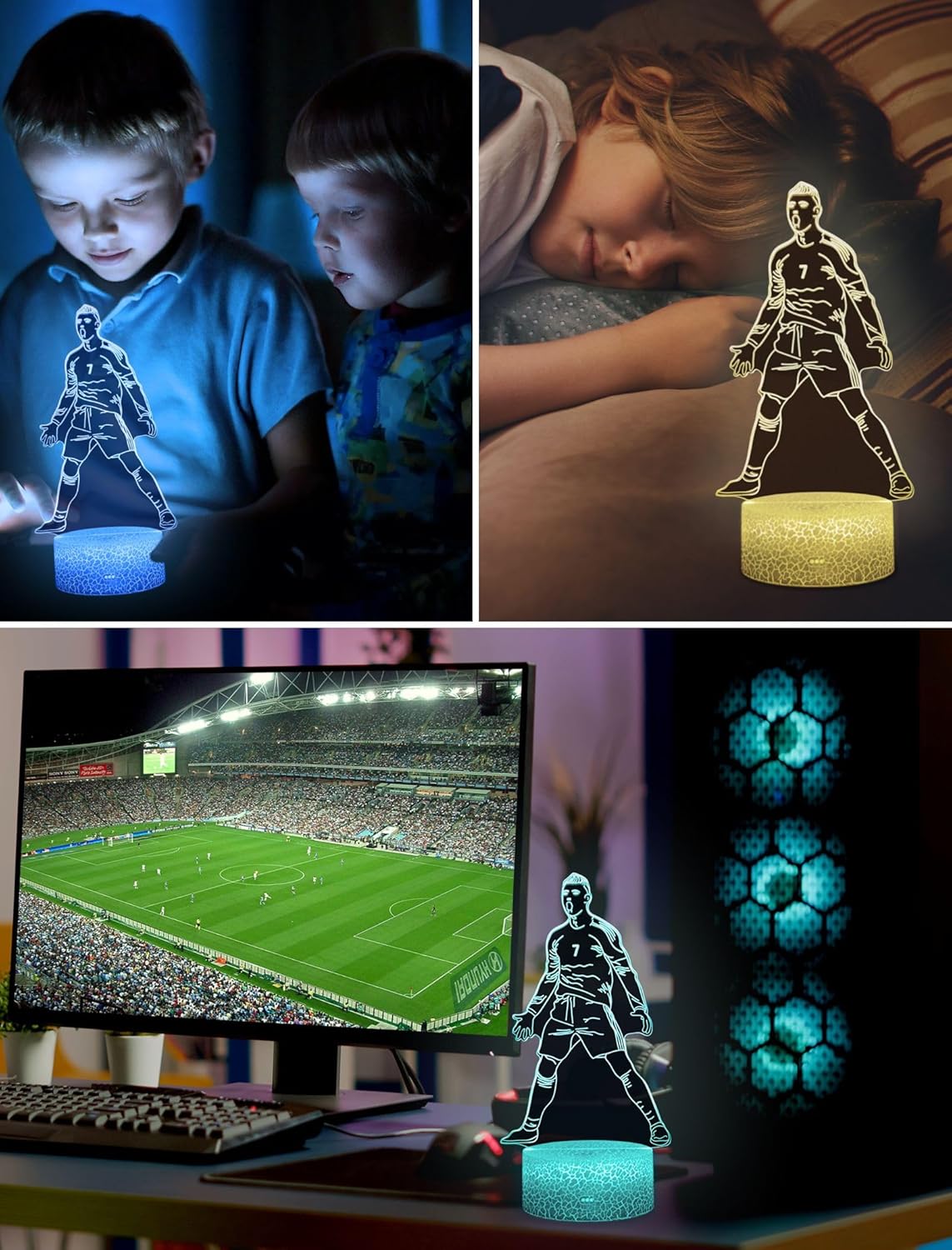 Ronaldo #7 LED Night Light 16 Colours Soccer 3D Lamp with Remote Control & Gift Box