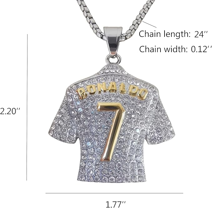 Ronaldo #7 Soccer Jersey Number Pendant Necklace Silver Plated Stainless Steel