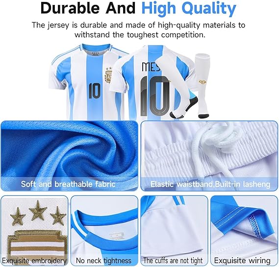 Argentina Home Jersey Messi #10 Blue & White Youth Kit (LOCAL STOCK)