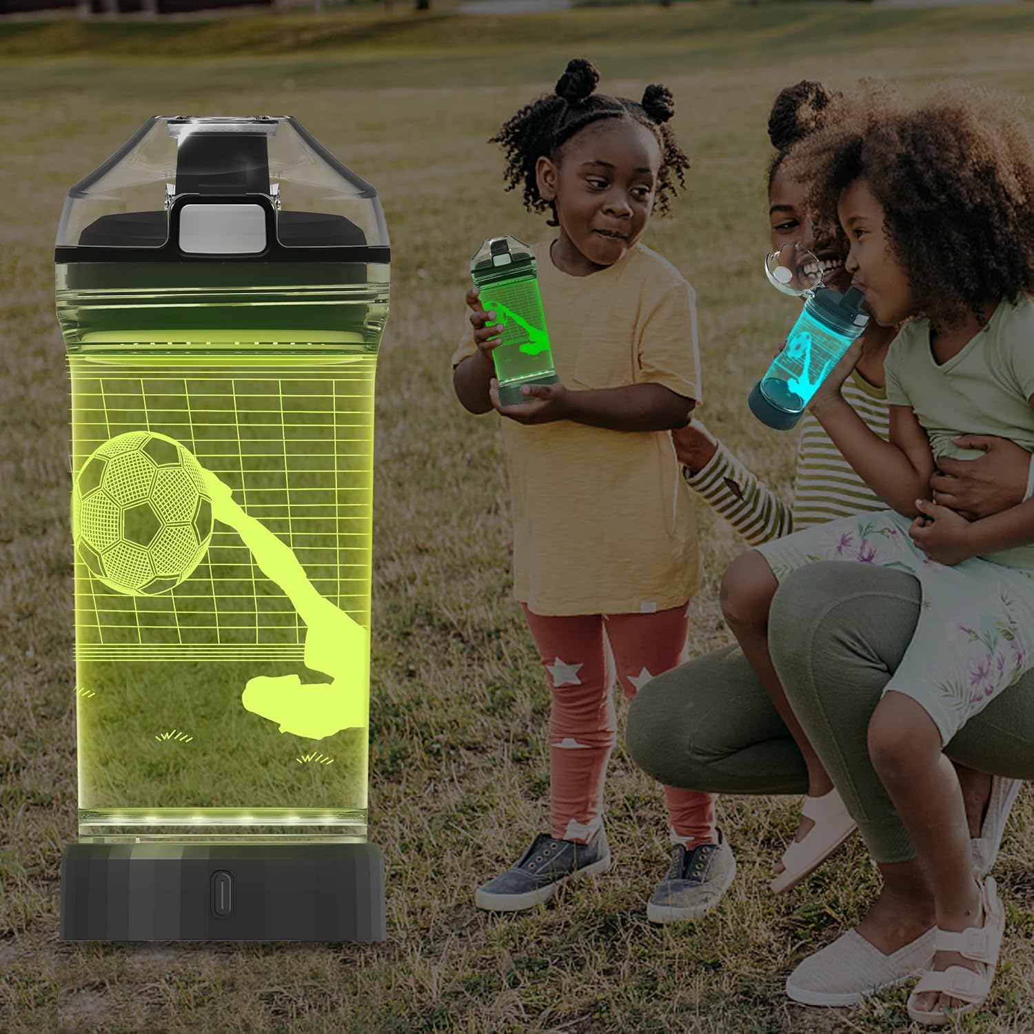Light Up LED Multicolour Water Bottle with 3D Soccer Lamp