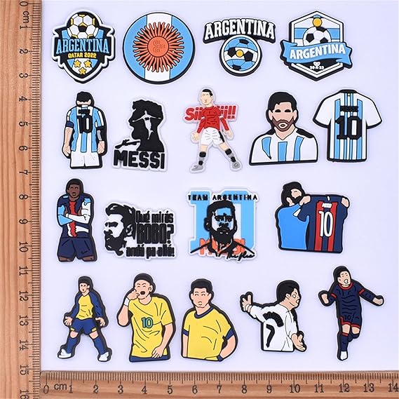 Croc Jibbitz Soccer Shoe Charms Pins Ronaldo Messi Neymar Jr & Lots More  - 50 Pack