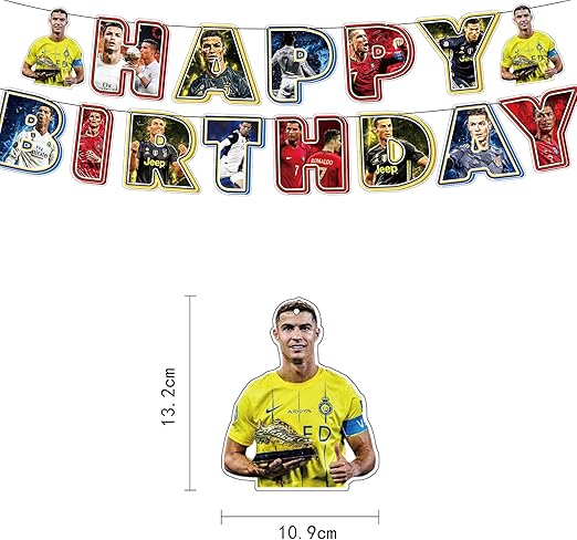 Ronaldo Soccer Theme Birthday Decorations Balloons, Banner, Cupcake Toppers & More