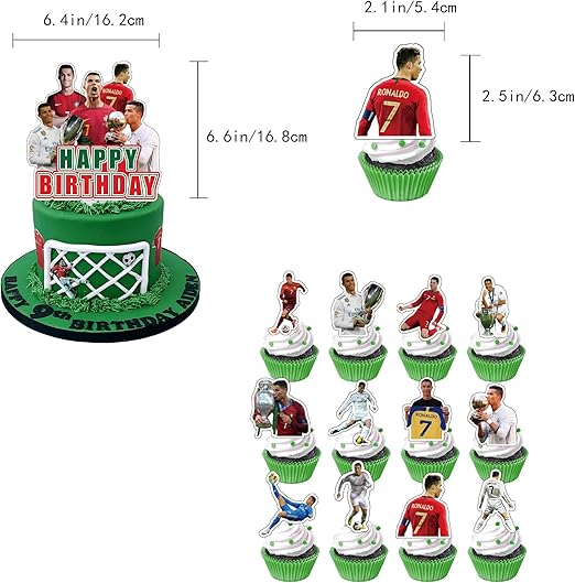 Ronaldo Soccer Theme Birthday Decorations Balloons, Banner, Cupcake Toppers & More