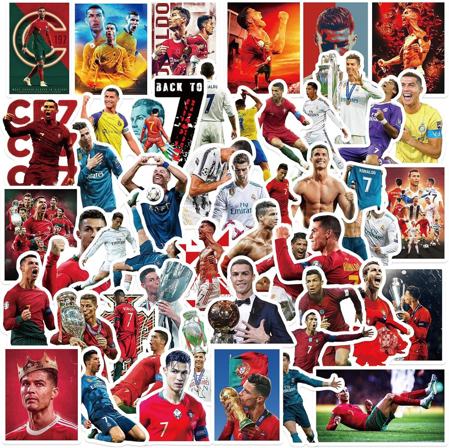 Ronaldo Stickers Small Decals |50 Pcs| for Hydro Flasks Laptop Phone Case Computer Water Bottle