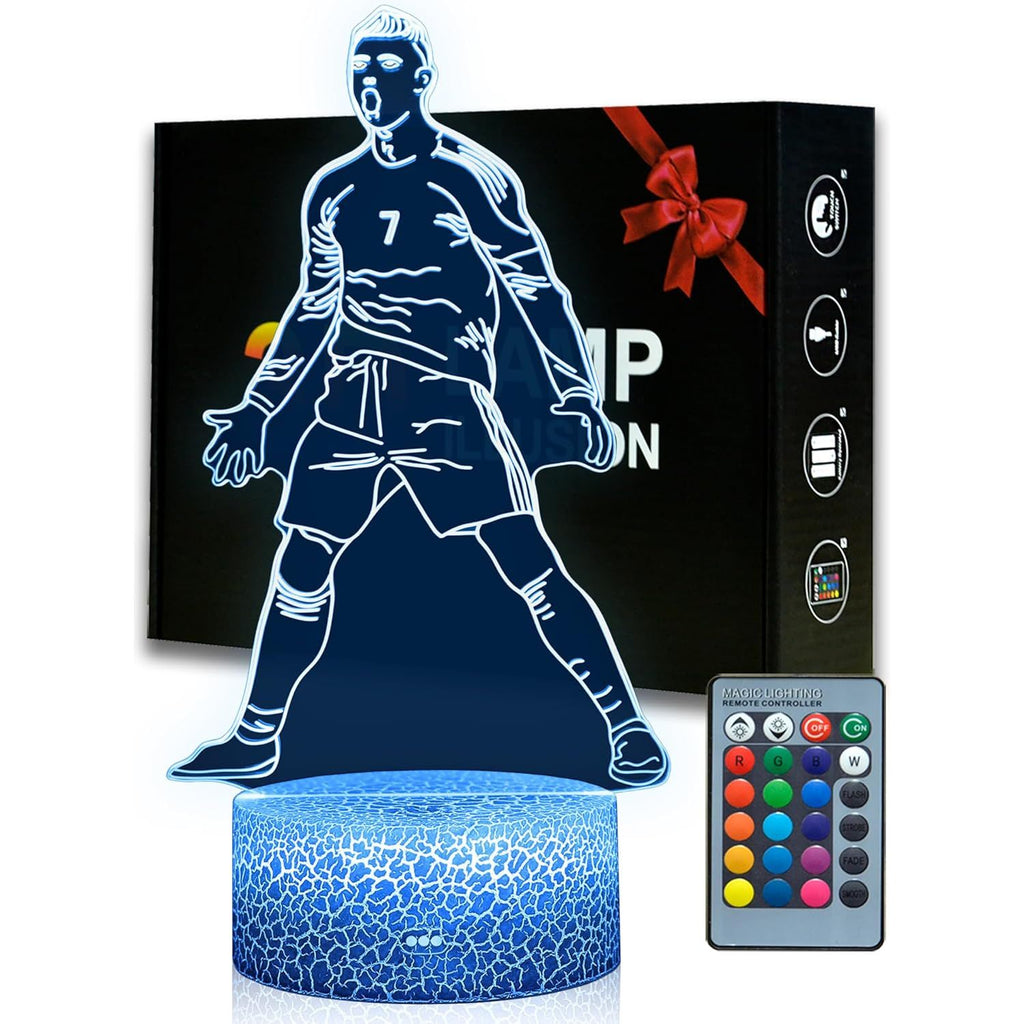Ronaldo #7 LED Night Light 16 Colours Soccer 3D Lamp with Remote Control & Gift Box