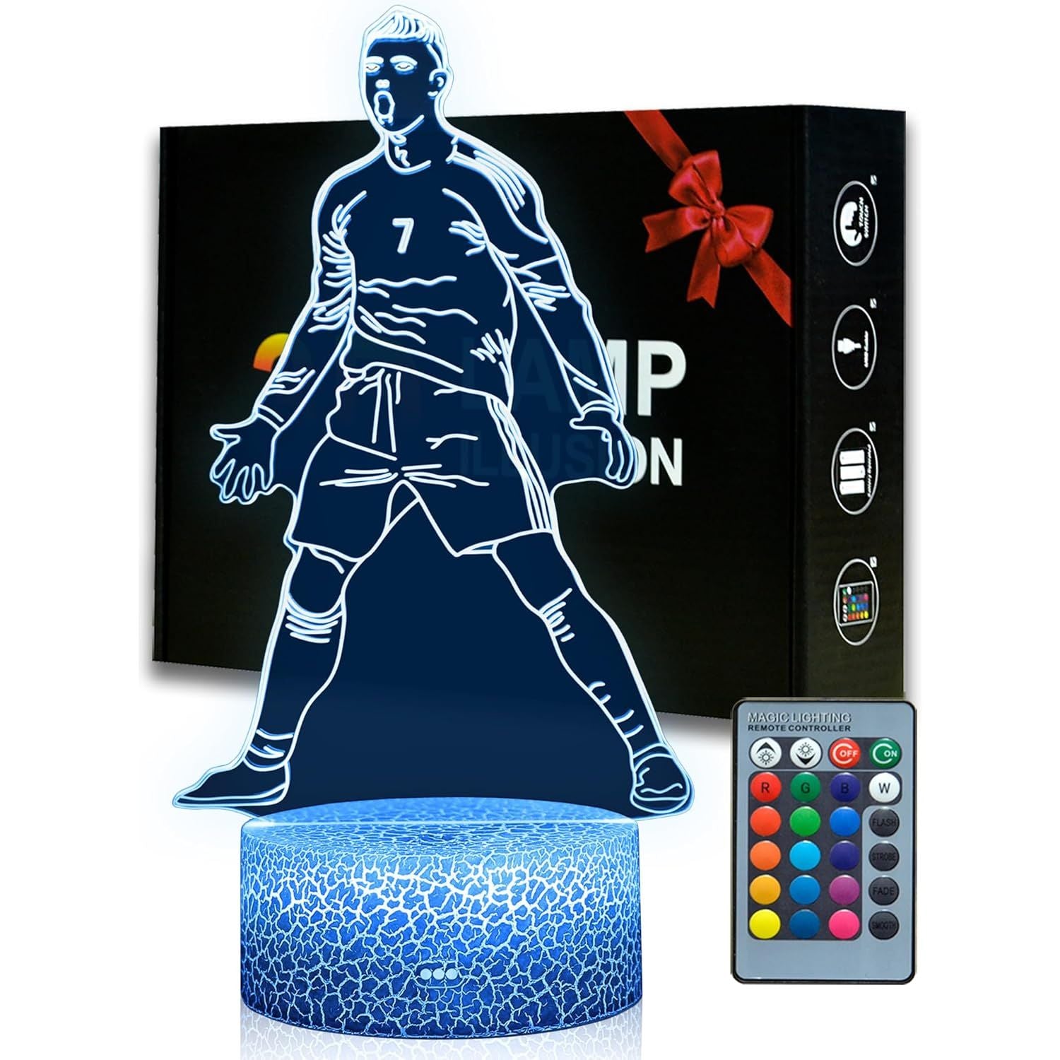 Ronaldo #7 LED Night Light 16 Colours Soccer 3D Lamp with Remote Control & Gift Box