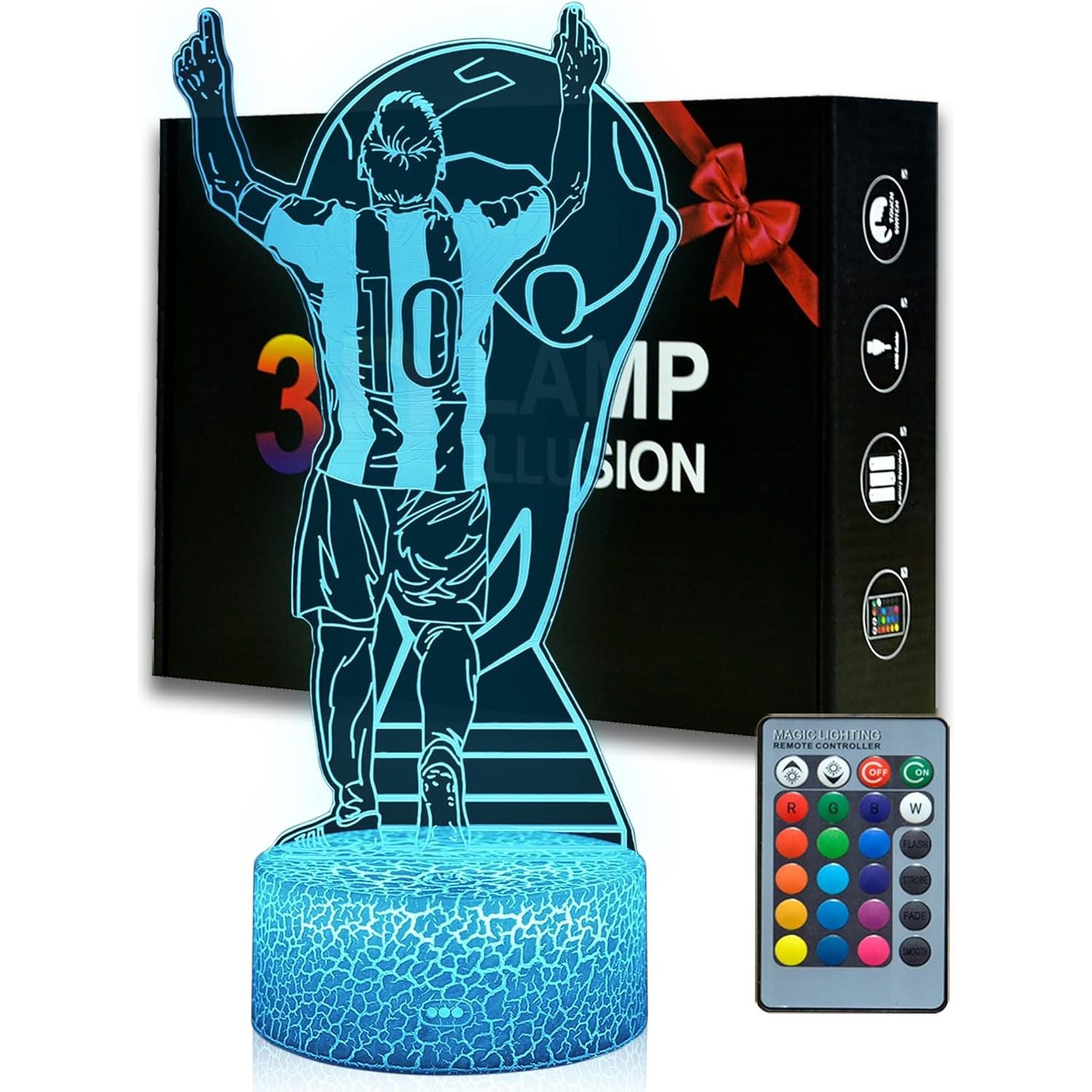 Messi #10 LED Night Light 16 Colours Soccer 3D Lamp with Remote Control & Gift Box