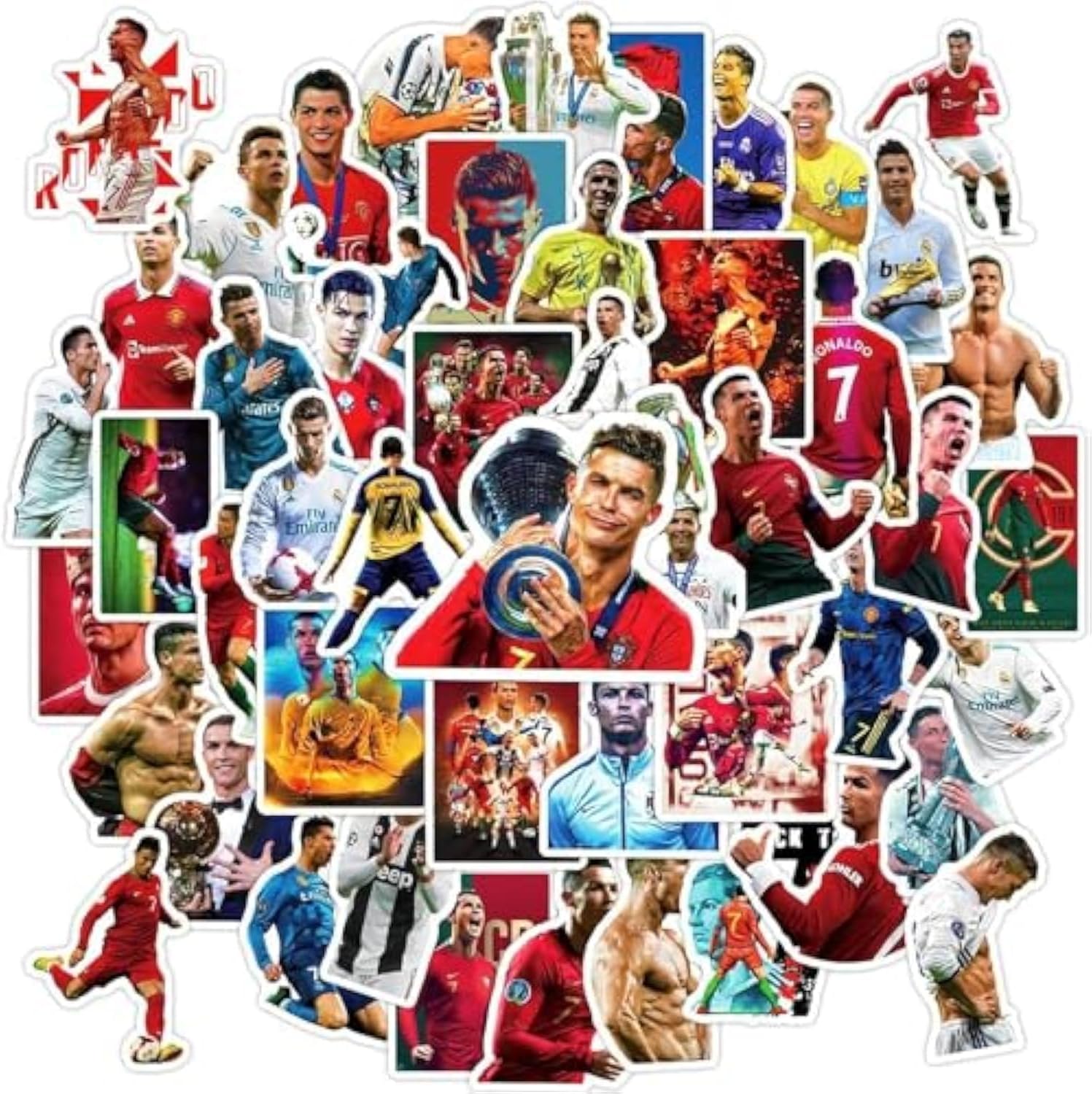 Ronaldo Stickers Small Decals |50 Pcs| for Hydro Flasks Laptop Phone Case Computer Water Bottle