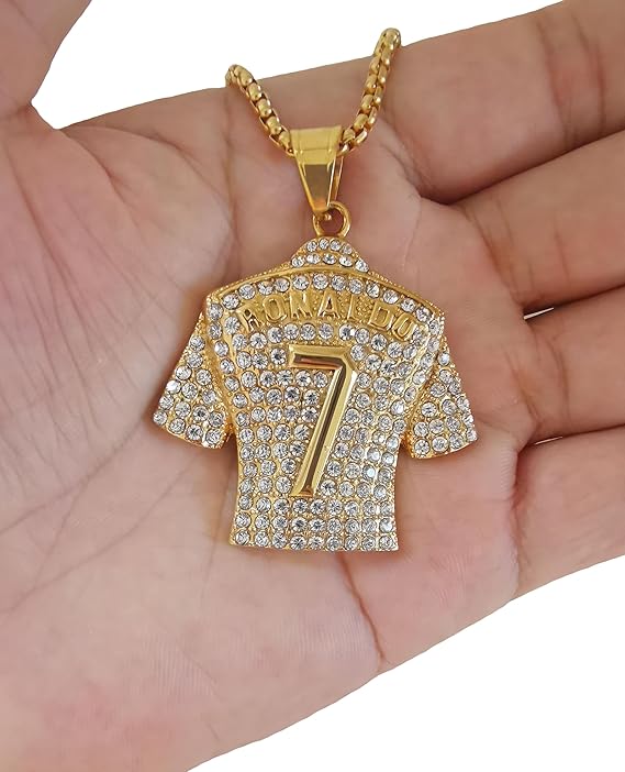 Ronaldo #7 Soccer Jersey Number Pendant Necklace Gold Plated Stainless Steel
