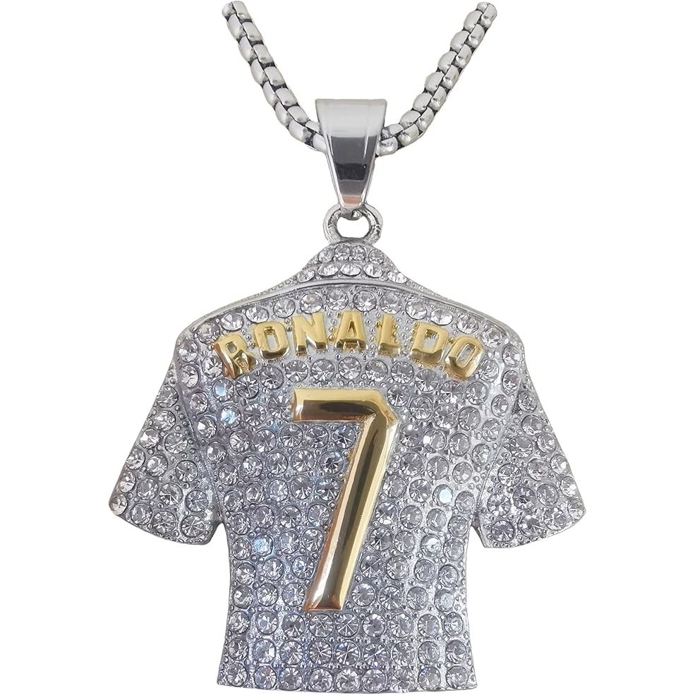 Ronaldo #7 Soccer Jersey Number Pendant Necklace Silver Plated Stainless Steel