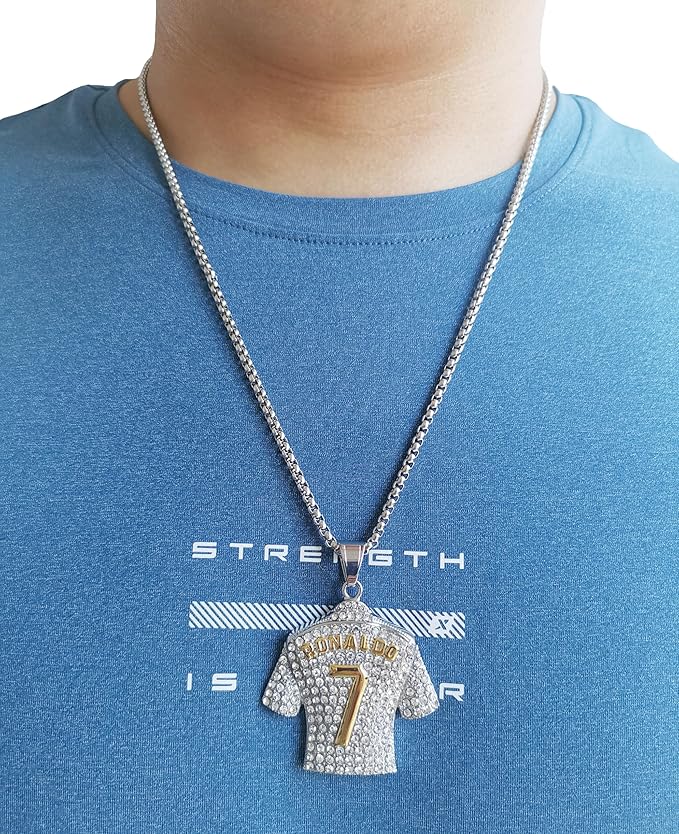 Ronaldo #7 Soccer Jersey Number Pendant Necklace Silver Plated Stainless Steel