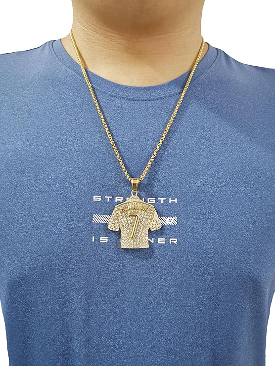 Ronaldo #7 Soccer Jersey Number Pendant Necklace Gold Plated Stainless Steel